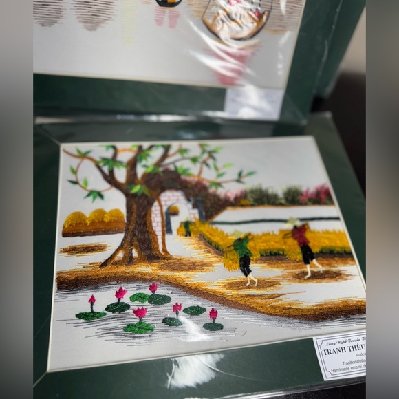 Asian Handmaid Embroidery Traditional Villages Scene 12”x9.5” TRANH THÊU TAY x5 - Picture 9 of 15